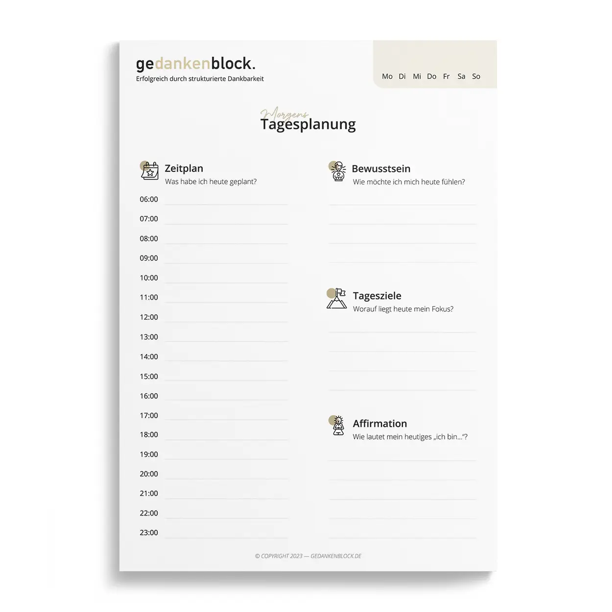 gedankenblock. - Tagesplaner mit Zeitplan und Affirmation - Notizblock 1