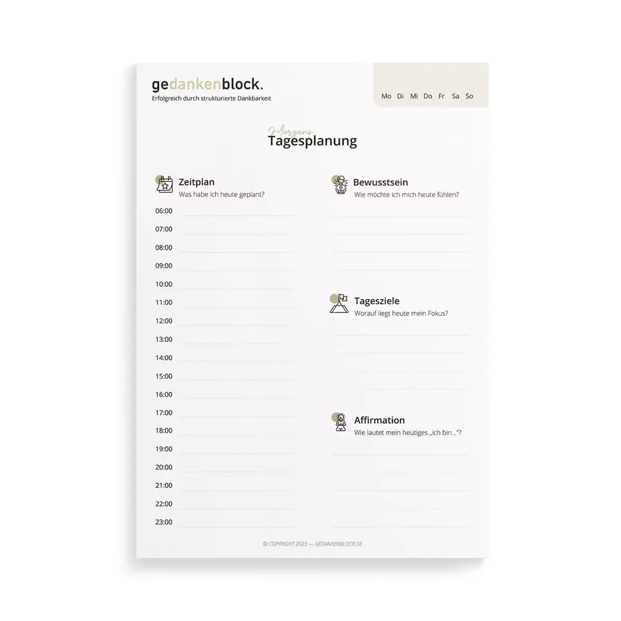 gedankenblock. - Notizblock »Planner« (DIN A5) - Zeitplan und Affirmation 1