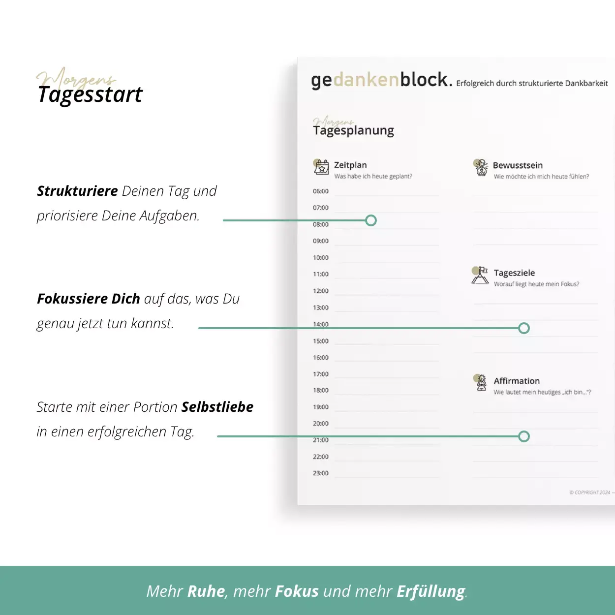 gedankenblock. - Notizblock »Time Blocking« (DIN A4) - Zeitplan und Tageszielen 3